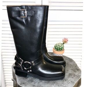 Michael Kors Crosby Black Leather Moto Boots Women’s Size 8 New